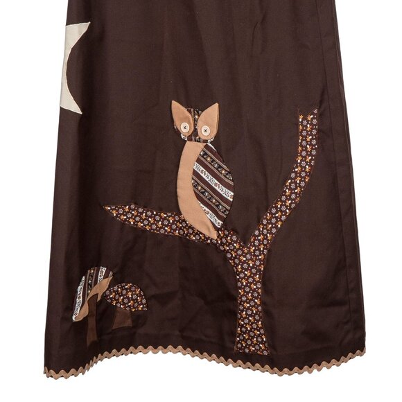 Boho VTG Maxi Skirt M Owl Brown 70s Mushroom Snail RicRac Festival Indie Fairy - Picture 3 of 7